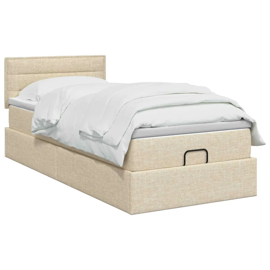 Lit ottoman avec matelas Crème 90 x 200 cm Tissu - 2