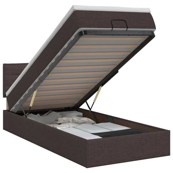 Lit ottoman avec matelas Marron foncé 90 x 190 cm Tissu