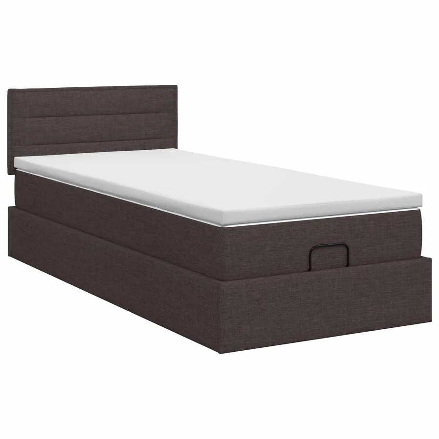 Lit ottoman avec matelas Marron foncé 90 x 190 cm Tissu - 7