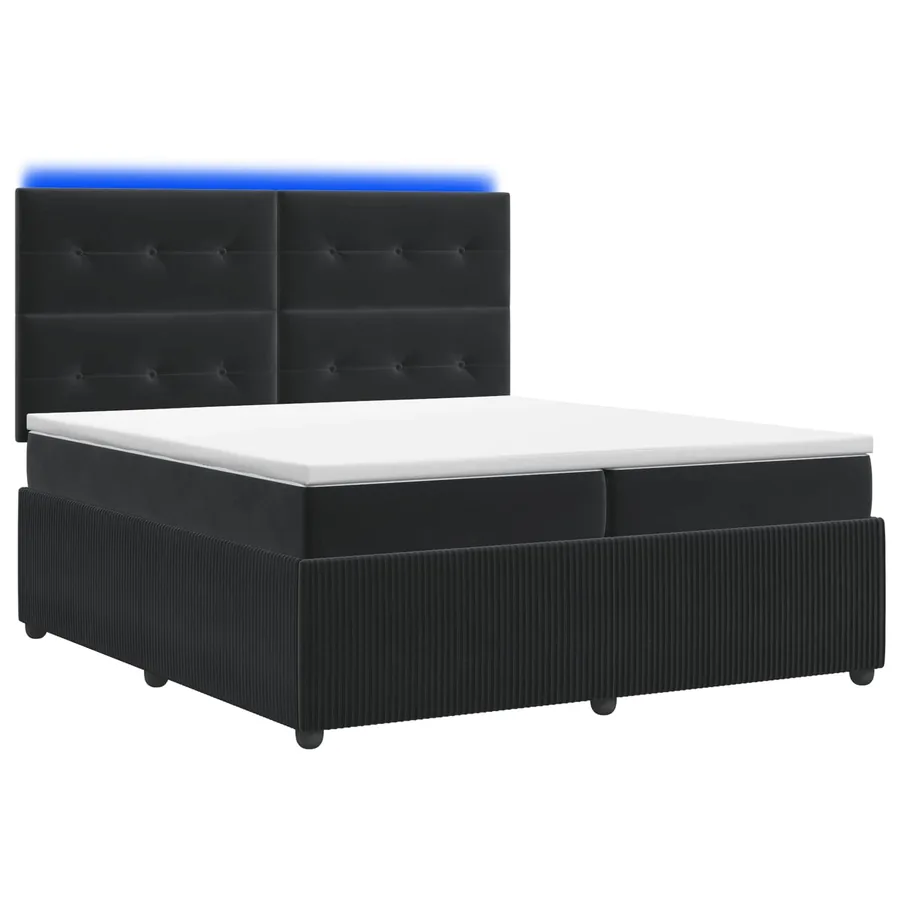 Lit boxspring LED avec matelas Noir 200 x 200 cm Velours