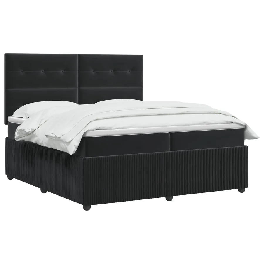 Lit boxspring LED avec matelas Noir 200 x 200 cm Velours - 2