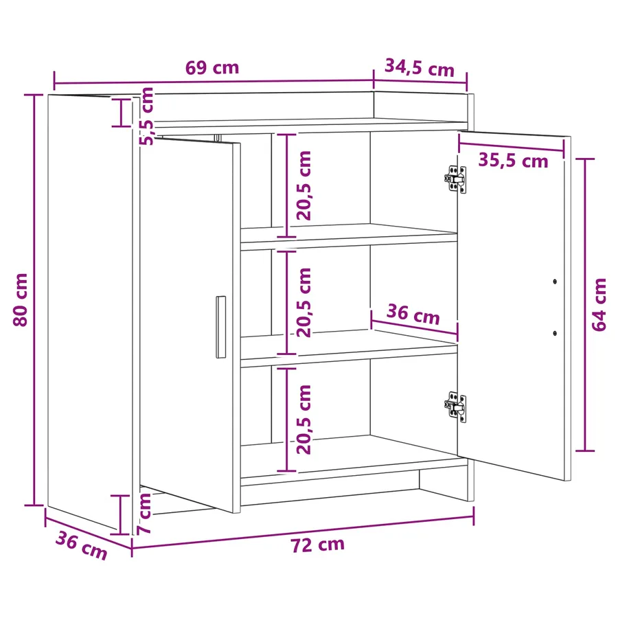 Buffet Chêne noir 72 x 36 x 80 cm Bois d'ingénierie - 8
