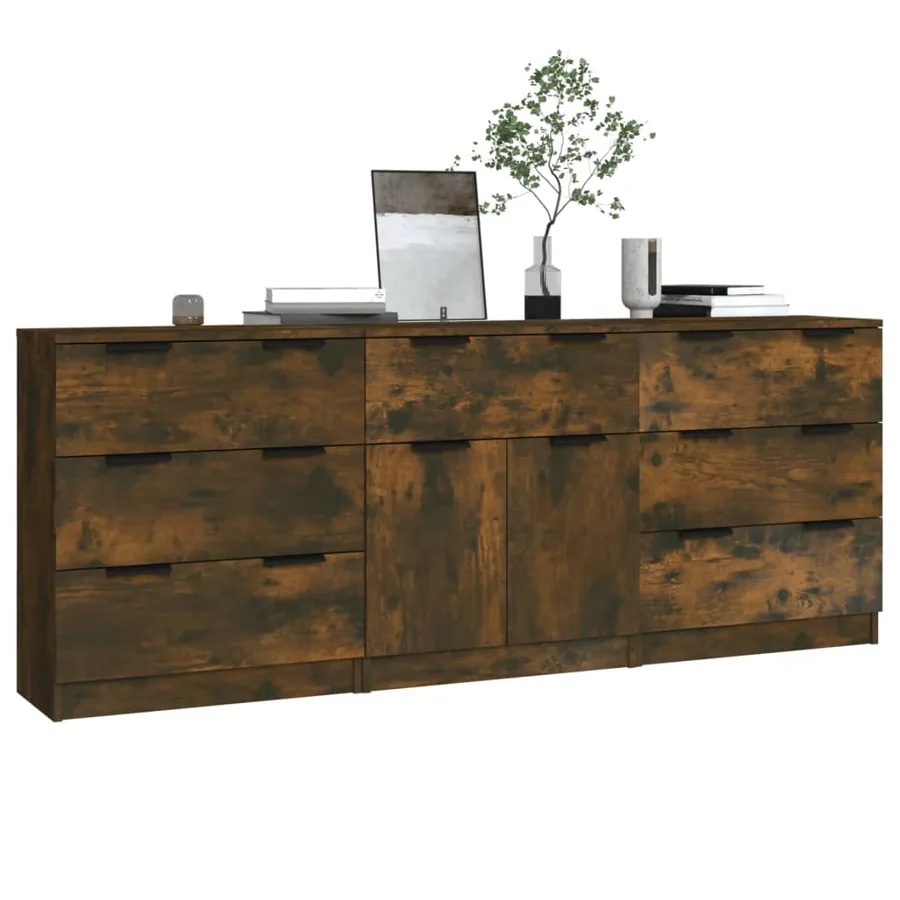 Buffets 3 pcs Chêne fumé Bois d'ingénierie - 3