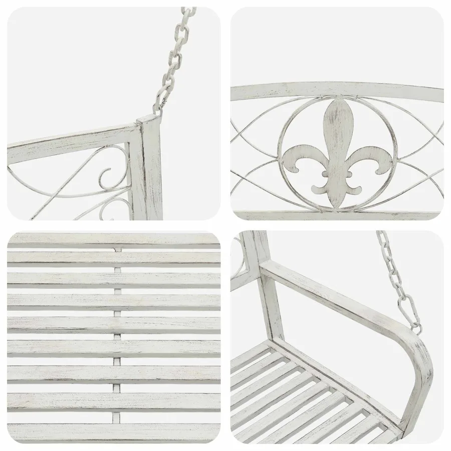 Banc Balançoire Acier 71,5 x 59 x 55 cm Blanc antique - 6