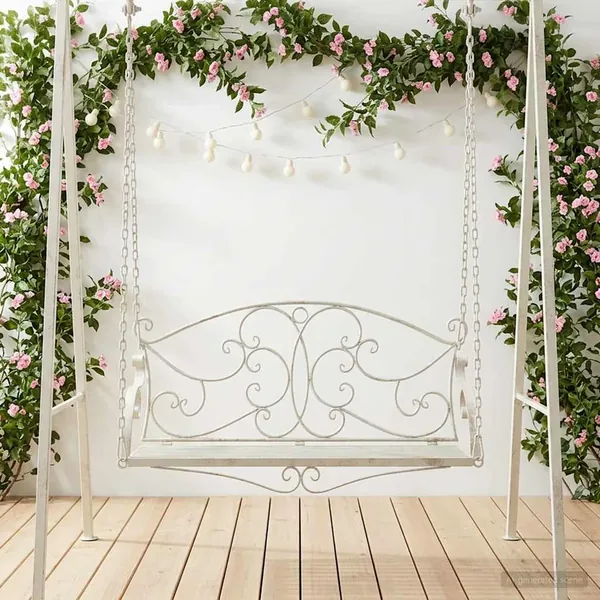 Banc Balançoire Acier 110 x 52,5 x 47 cm Blanc antique