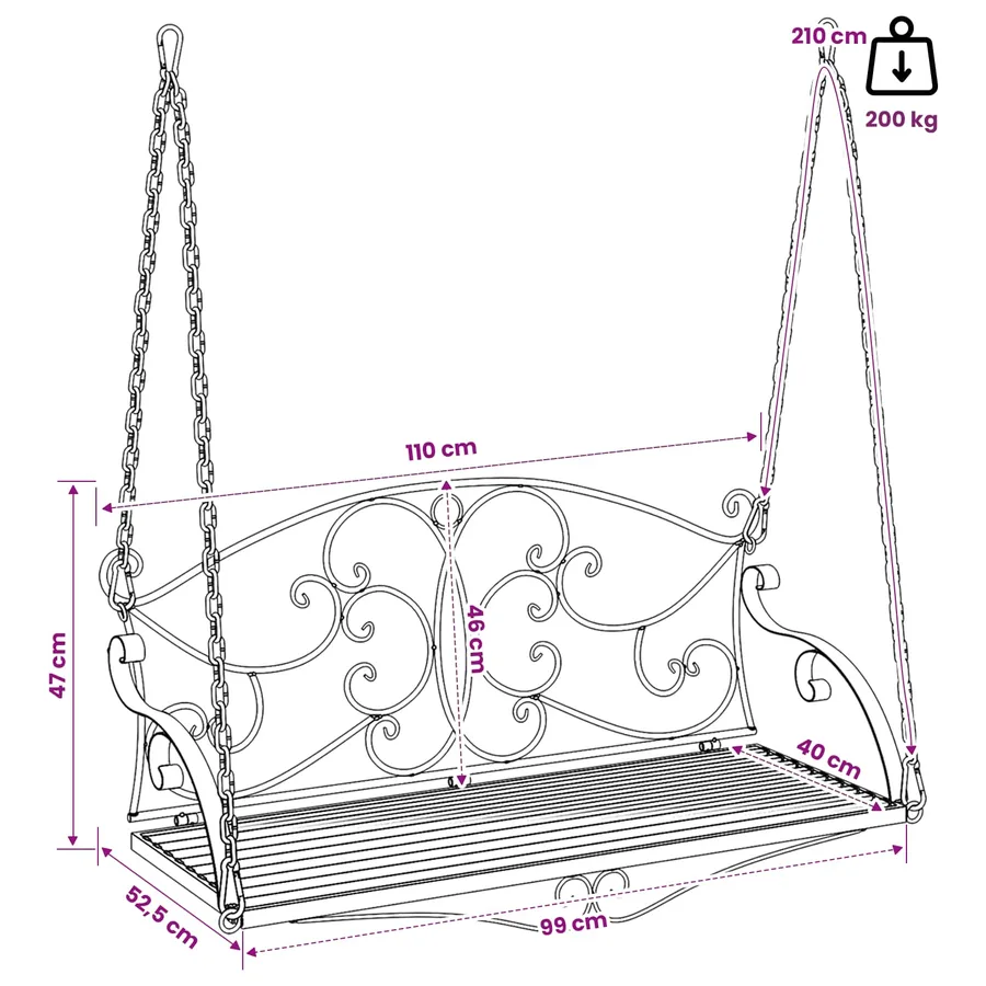 Banc Balançoire Acier 110 x 52,5 x 47 cm Blanc antique - 7