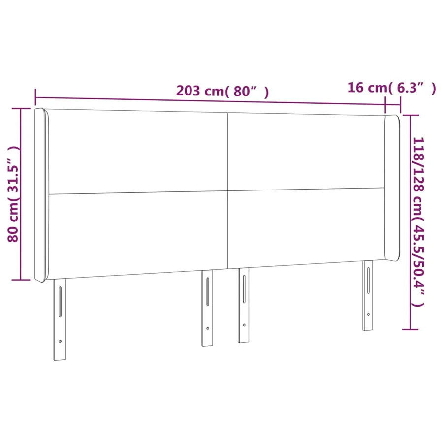 Tête de lit avec oreilles Noir 203x16x118/128 cm Similicuir - 9