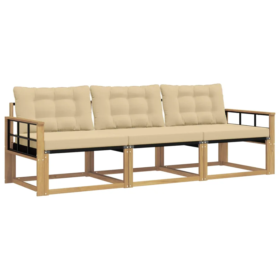 Ensemble de canapés d'extérieur 3 pcs Blanc et Beige - 2