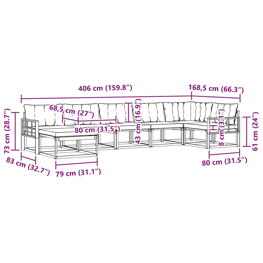 Ensemble de canapés d'extérieur 7 pcs Blanc et noir - 11