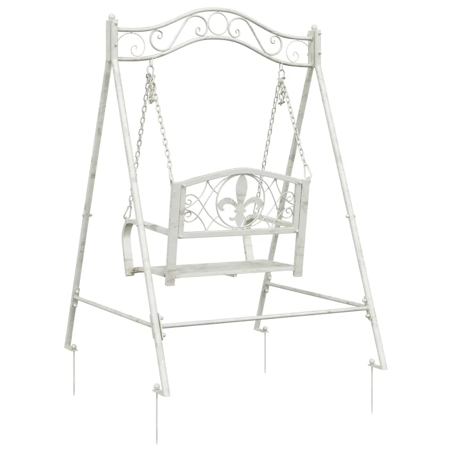 Banc Balançoire Acier 113 x 121,5 x 168 cm Blanc antique - 5