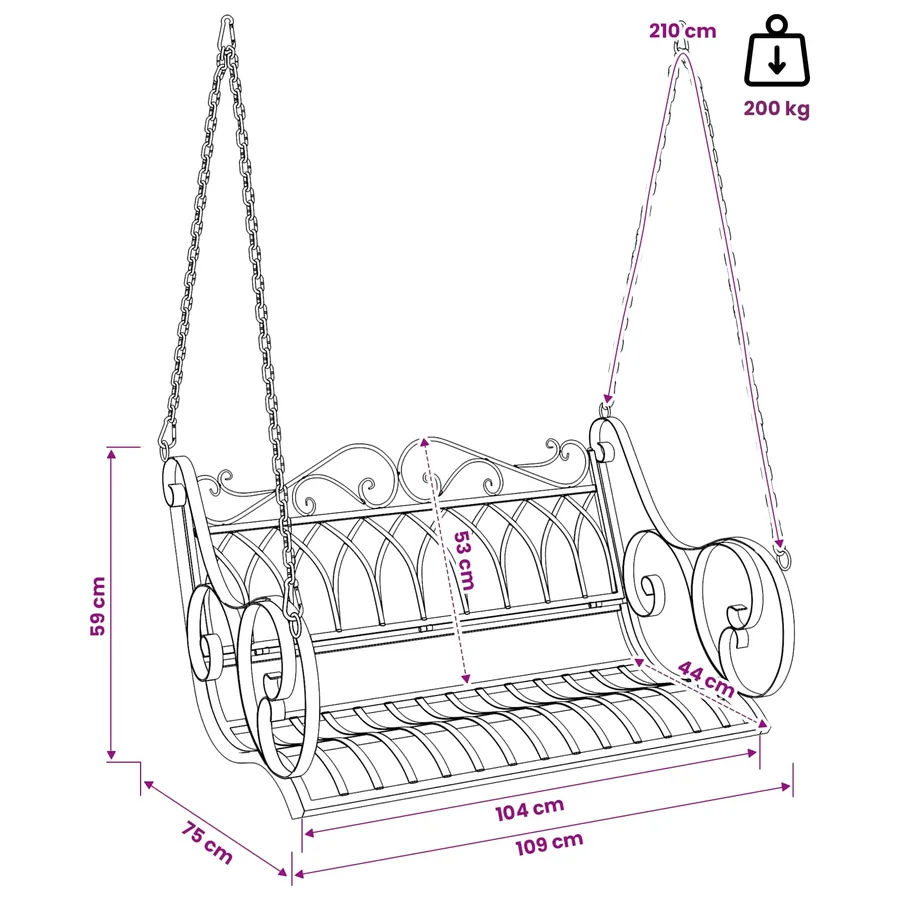 Banc Balançoire Acier 109 x 75 x 59 cm Blanc antique - 7
