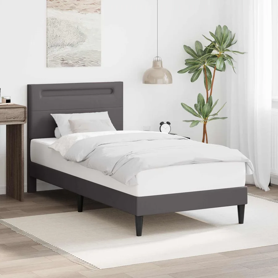 Cadre de lit avec bandes LED Gris 100 x 200 cm Simili cuir