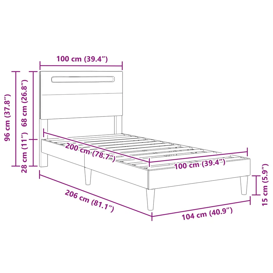 Cadre de lit avec bandes LED Gris 100 x 200 cm Simili cuir - 12
