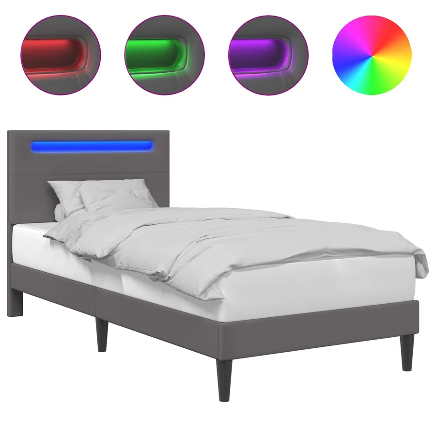 Cadre de lit avec bandes LED Gris 100 x 200 cm Simili cuir - 2
