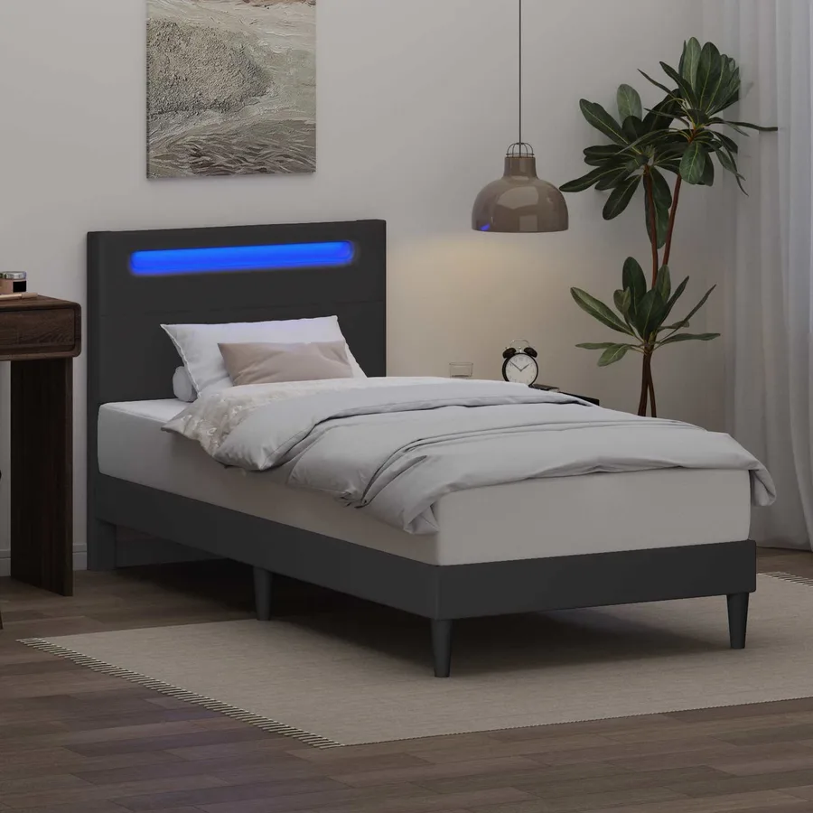 Cadre de lit avec bandes LED Gris 100 x 200 cm Simili cuir - 4