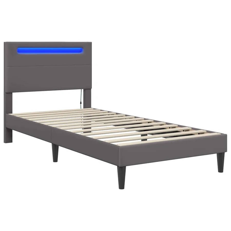Cadre de lit avec bandes LED Gris 100 x 200 cm Simili cuir - 5