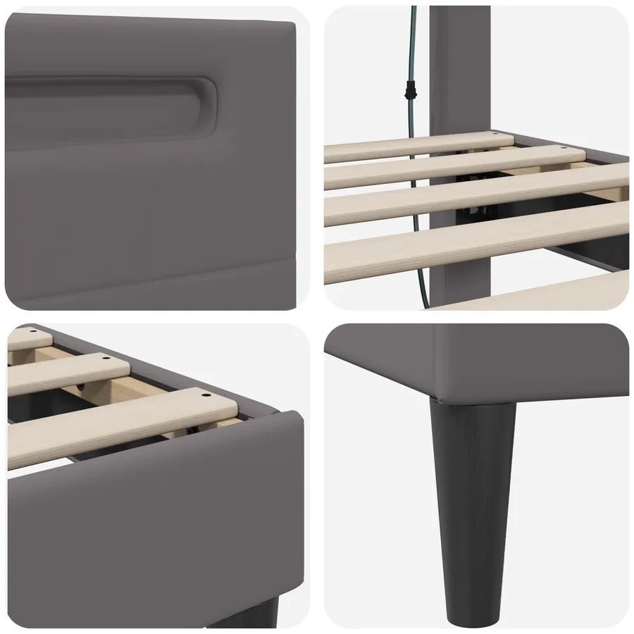 Cadre de lit avec bandes LED Gris 100 x 200 cm Simili cuir - 9