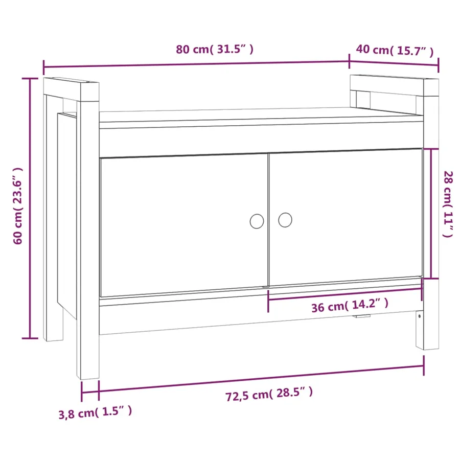 Banc d'entrée Gris 80x40x60 cm Bois de pin massif - 10