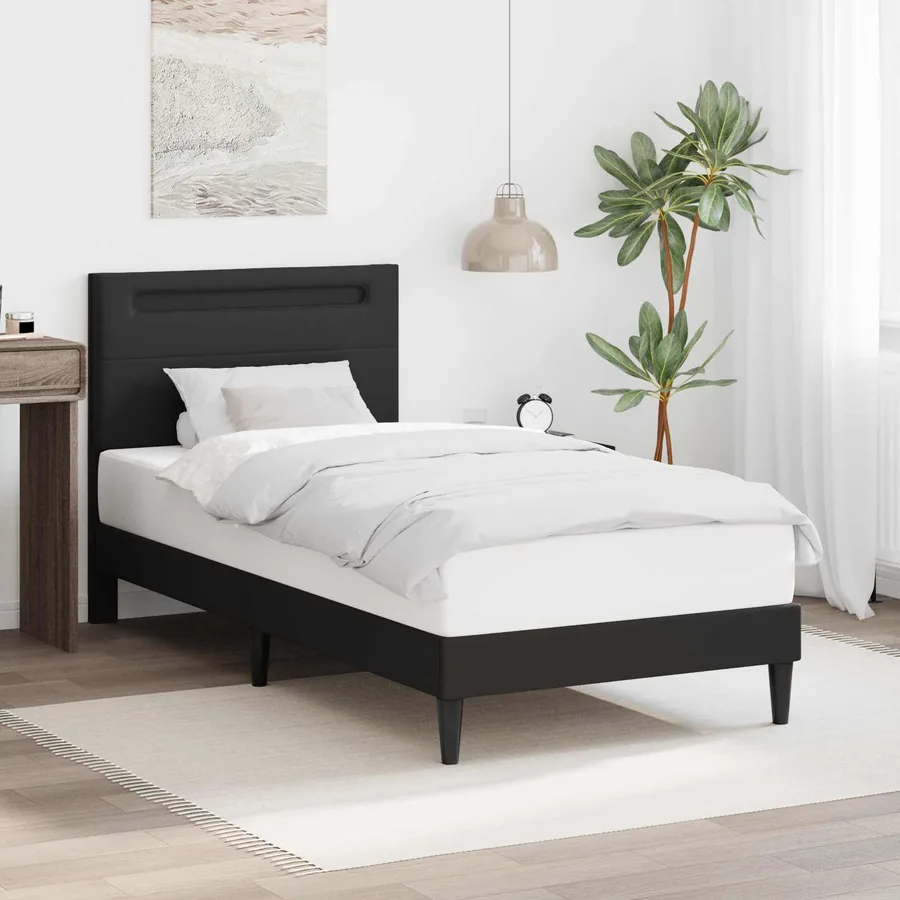 Cadre de lit avec bandes LED Noir 80 x 200 cm Simili cuir