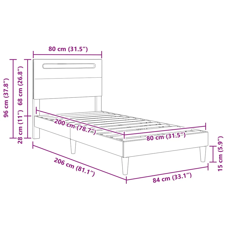 Cadre de lit avec bandes LED Noir 80 x 200 cm Simili cuir - 12