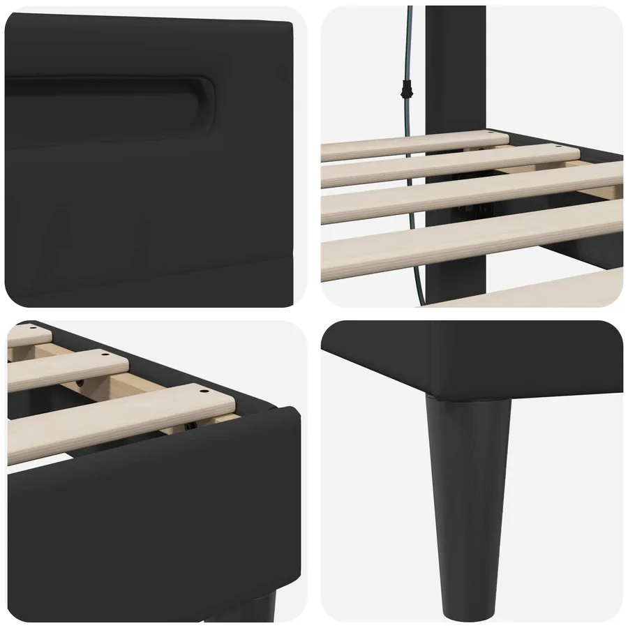 Cadre de lit avec bandes LED Noir 80 x 200 cm Simili cuir - 9