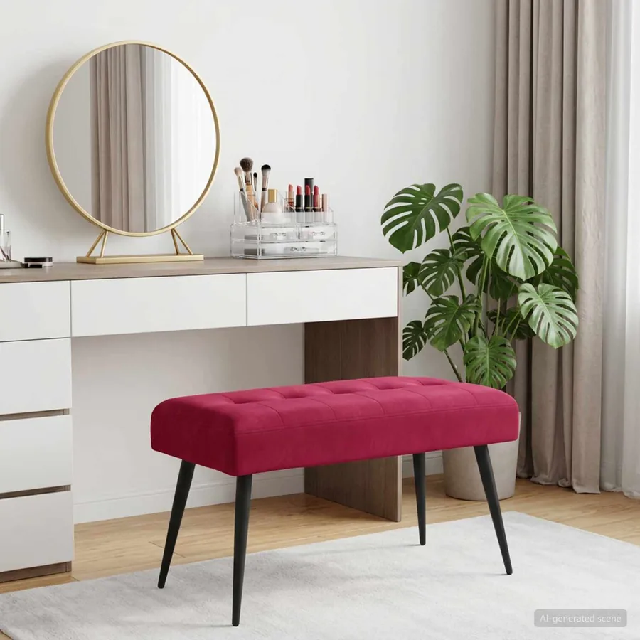 Banc avec capitonnage bouton Bordeaux 80 x 40 x 46 cm Velours