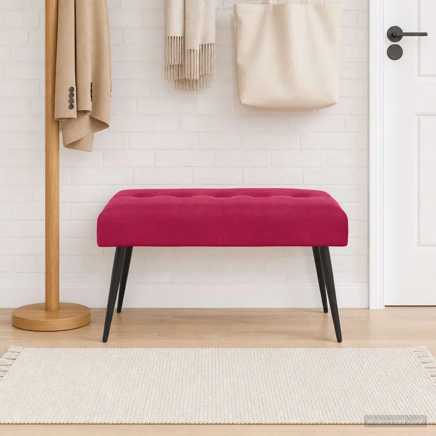 Banc avec capitonnage bouton Bordeaux 80 x 40 x 46 cm Velours - 4