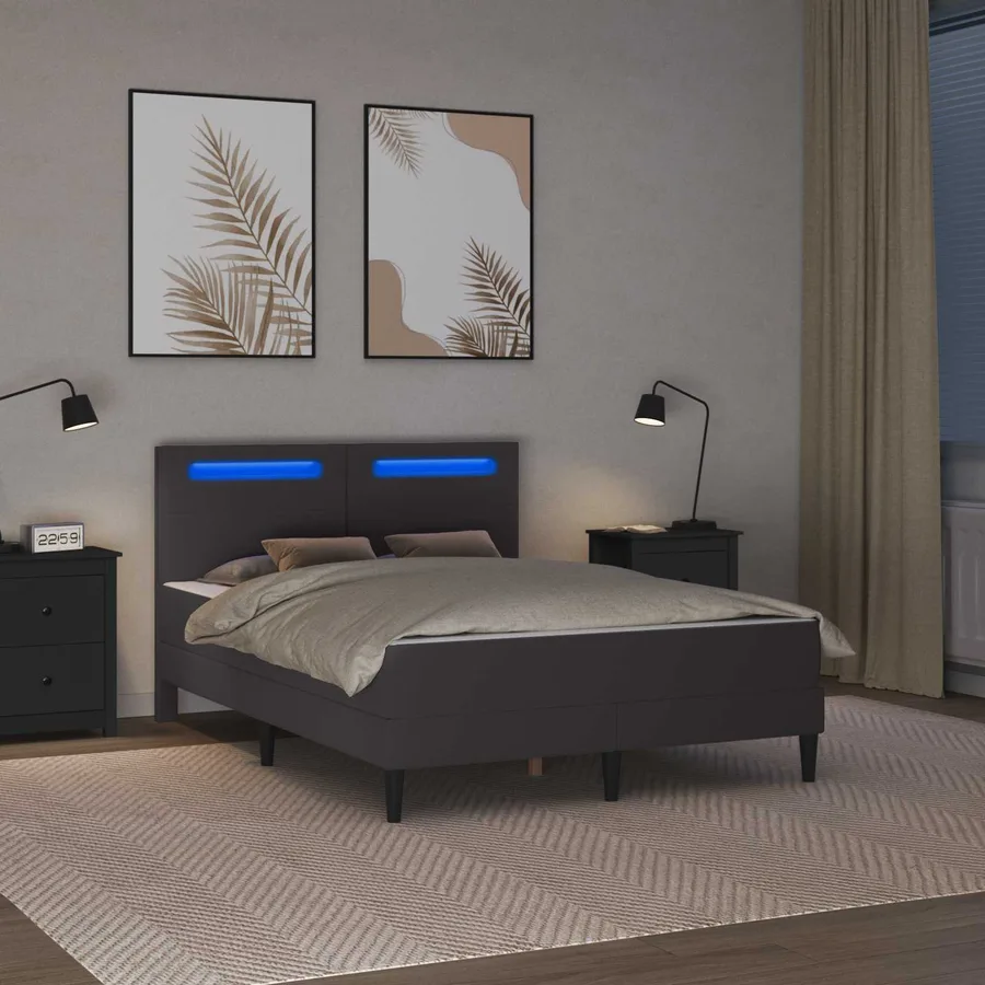 Cadre de lit avec bandes LED Gris 120 x 200 cm Simili cuir - 4