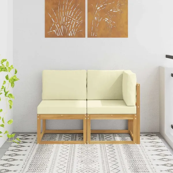 Canapé d’extérieur milieu et coin avec coussin 2 Pièce Blanc