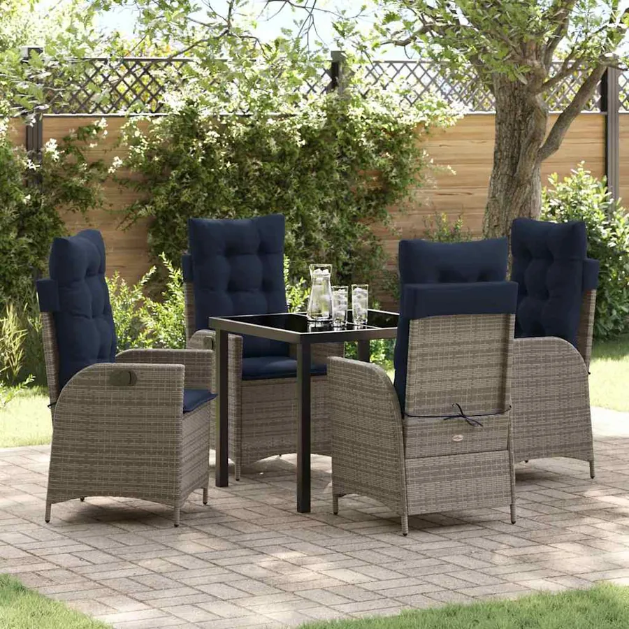 Ensemble de salle à manger pour jardin 5 pcs Gris et Noir Rotin