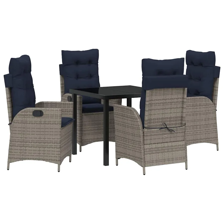 Ensemble de salle à manger pour jardin 5 pcs Gris et Noir Rotin - 2