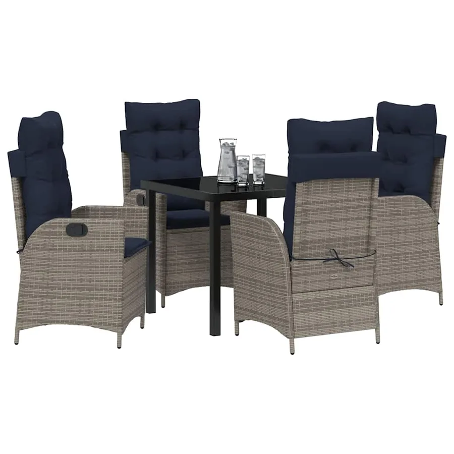 Ensemble de salle à manger pour jardin 5 pcs Gris et Noir Rotin - 3
