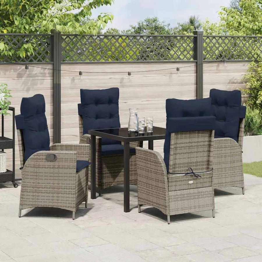 Ensemble de salle à manger pour jardin 5 pcs Gris et Noir Rotin - 4