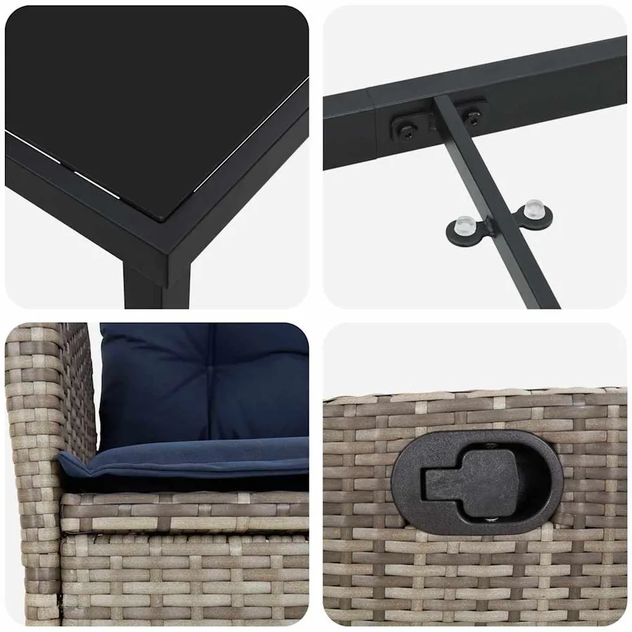 Ensemble de salle à manger pour jardin 5 pcs Gris et Noir Rotin - 9