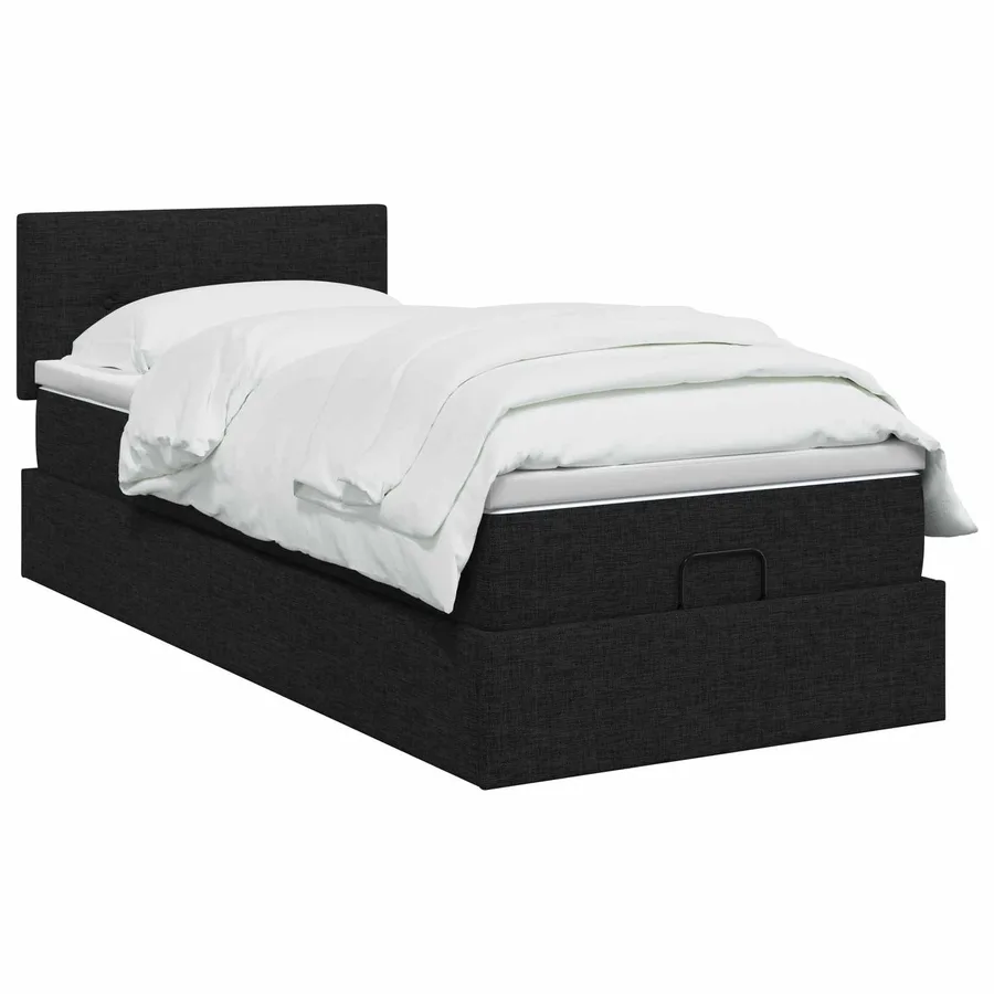 Lit ottoman avec matelas Noir 90 x 200 cm Tissu - 2