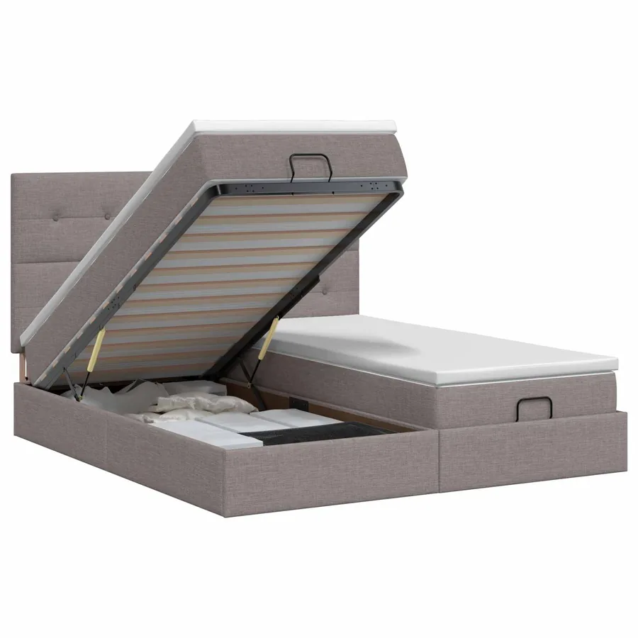Lit ottoman avec matelas avec tête de lit 2 pc Taupe Tissu