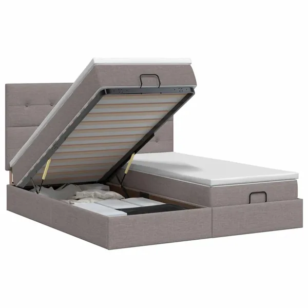 Lit ottoman avec matelas avec tête de lit 2 pc Taupe Tissu