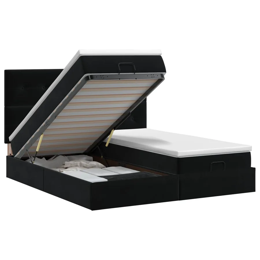 Lit ottoman avec matelas avec tête de lit 2 pc Noir Velours