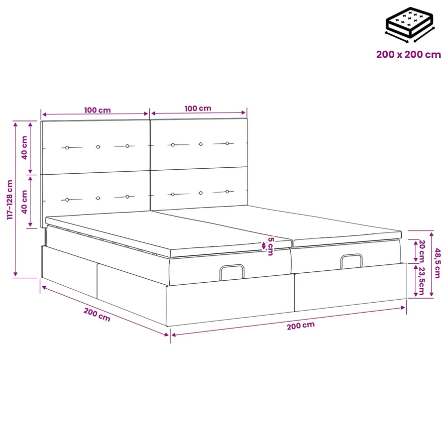 Lit ottoman avec matelas avec tête de lit 2 pc Noir Velours - 12