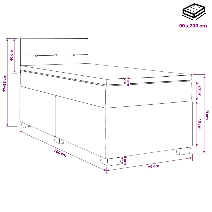 Lit boxspring avec matelas Gris clair 90 x 200 cm Tissu - 10