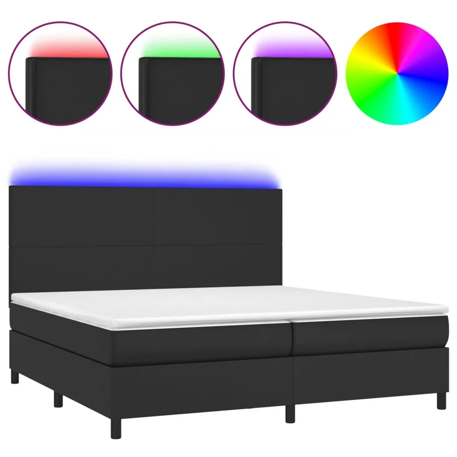 Sommier à lattes de lit avec matelas et LED Noir 200x200 cm - 2