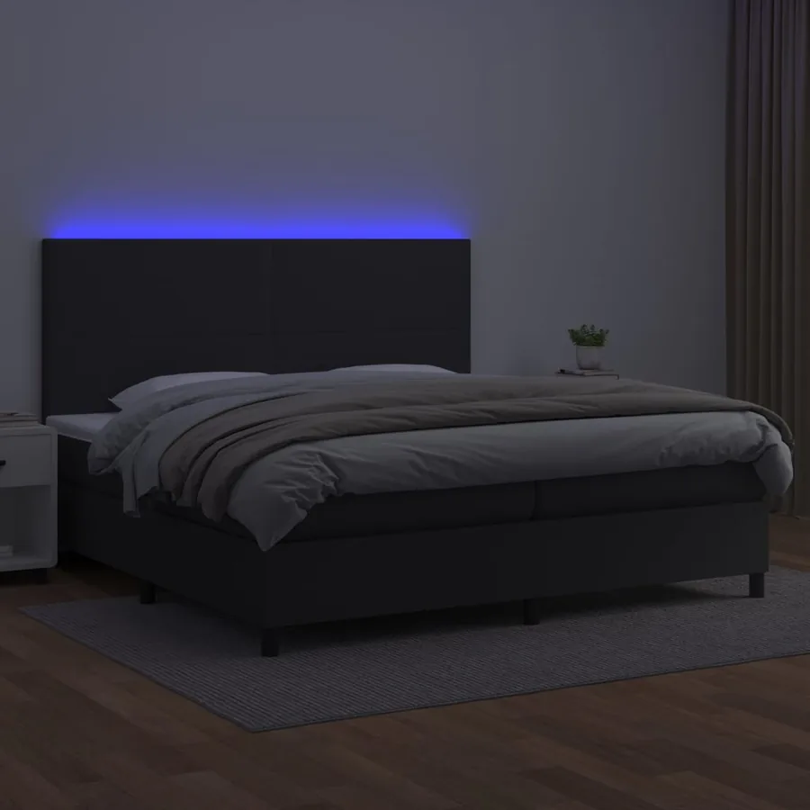 Sommier à lattes de lit avec matelas et LED Noir 200x200 cm - 4