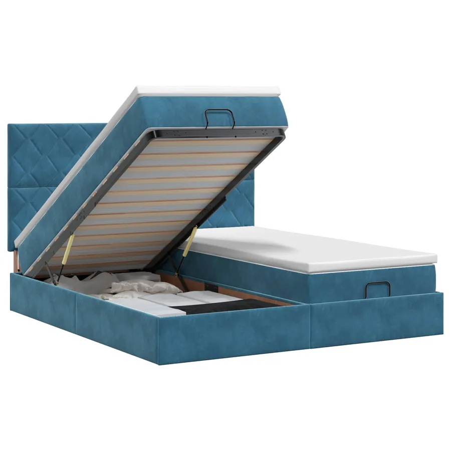 Lit ottoman avec matelas 2 pc Bleu foncé Velours