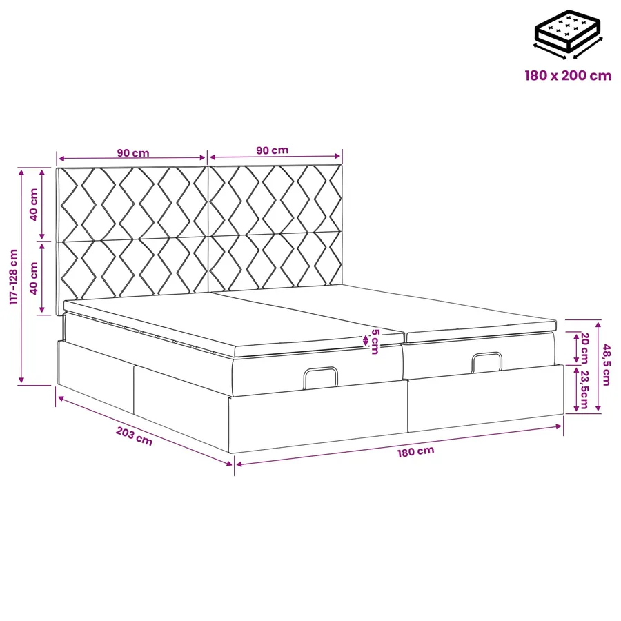 Lit ottoman avec matelas 2 pc Bleu foncé Velours - 11