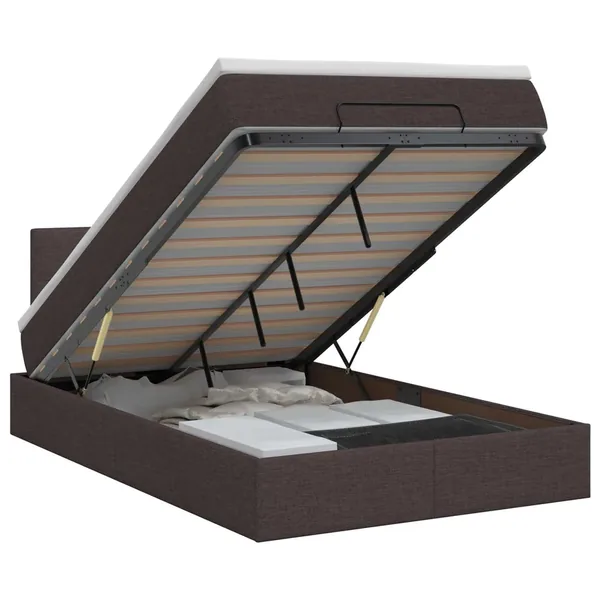 Lit ottoman avec matelas Marron foncé 120 x 190 cm Tissu