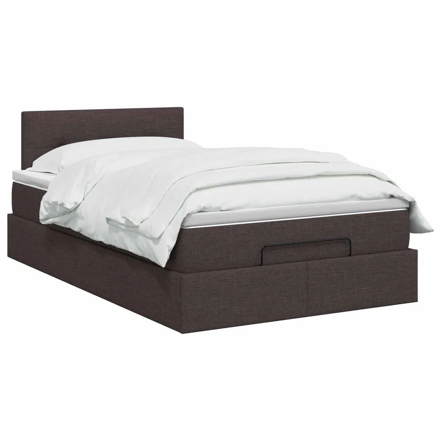 Lit ottoman avec matelas Marron foncé 120 x 190 cm Tissu - 2