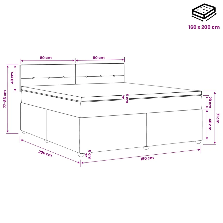 Lit boxspring avec matelas Gris clair 160 x 200 cm Tissu - 10