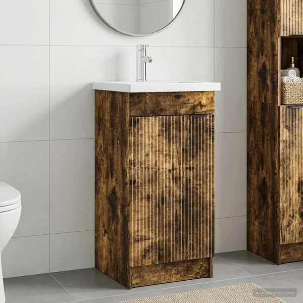 Meuble de salle de bain avec évier Chêne fumé 42 x 40 x 84,5 cm