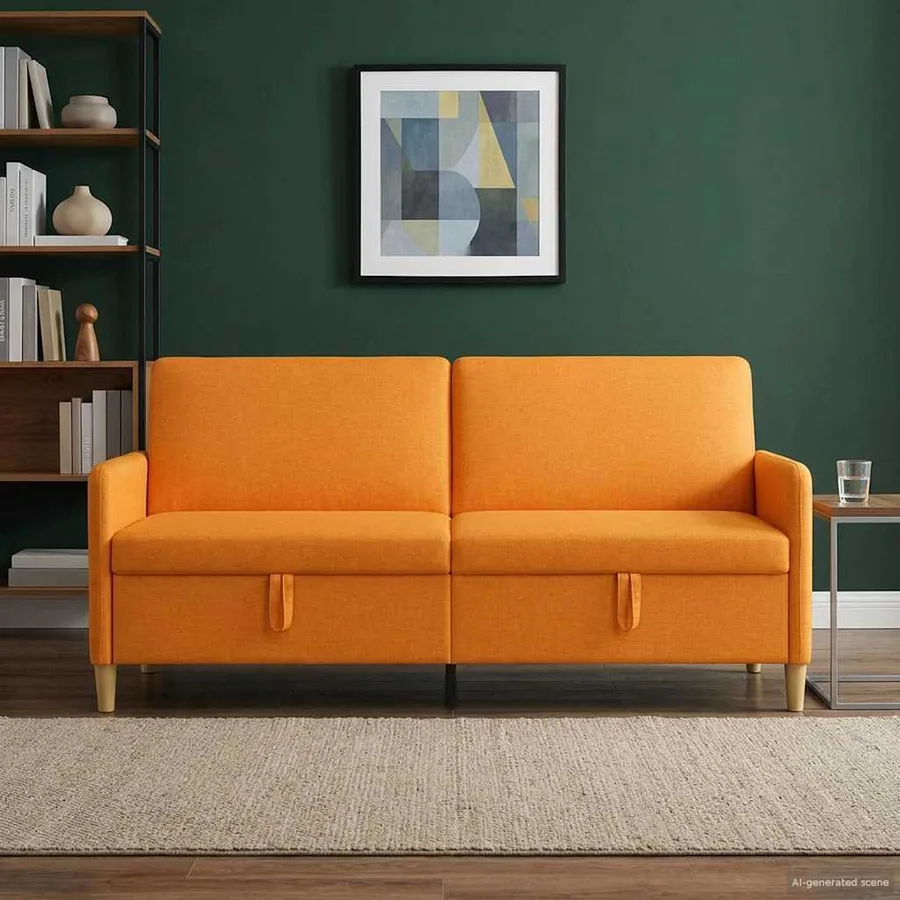 Sofa avec rangement Jaune foncé 192 x 78 x 87 cm Polyester - 3