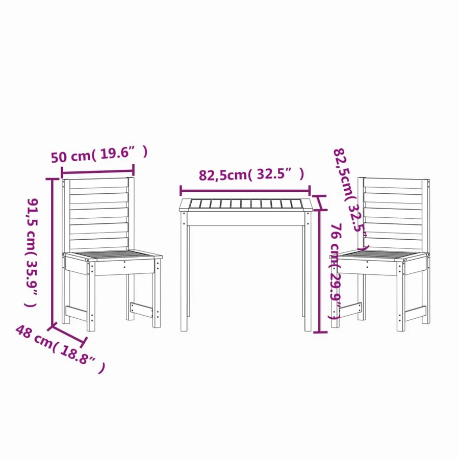 Ensemble de bistrot de jardin 3 pcs bois de pin massif - 9
